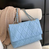 Fashion Blue Pu Flap Bag Golden Large Capacity Niche Geometric Handbag Women's Bag Embroidery Thread Metal Chain Shoulder Bag