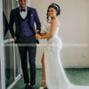 Nigeria Mermaid Wedding Dresses for Bride Sheer Neck Long Sleeve Side Split Ruffles Africa Wedding Reception Gowns Customized