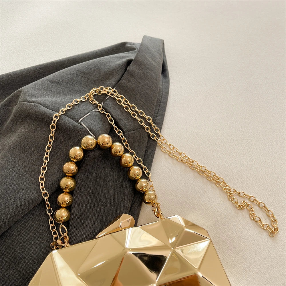 Golden Acrylic Evening Clutch Bag For Elegant Women Geometric Dinner Party Shoulder Bag 2024 Luxury Designer Purses And Handbags