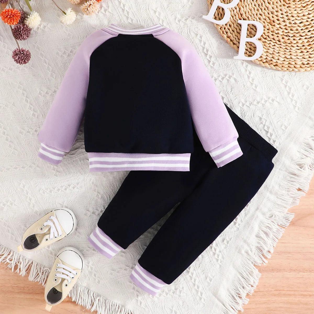 Clothing Set For Kid Girl 6 Months-3 Years old Pink Baseball Uniform Button jacket Long Sleeve Coat and Pants Outfit For Baby - MAGUSTA BEAUTY