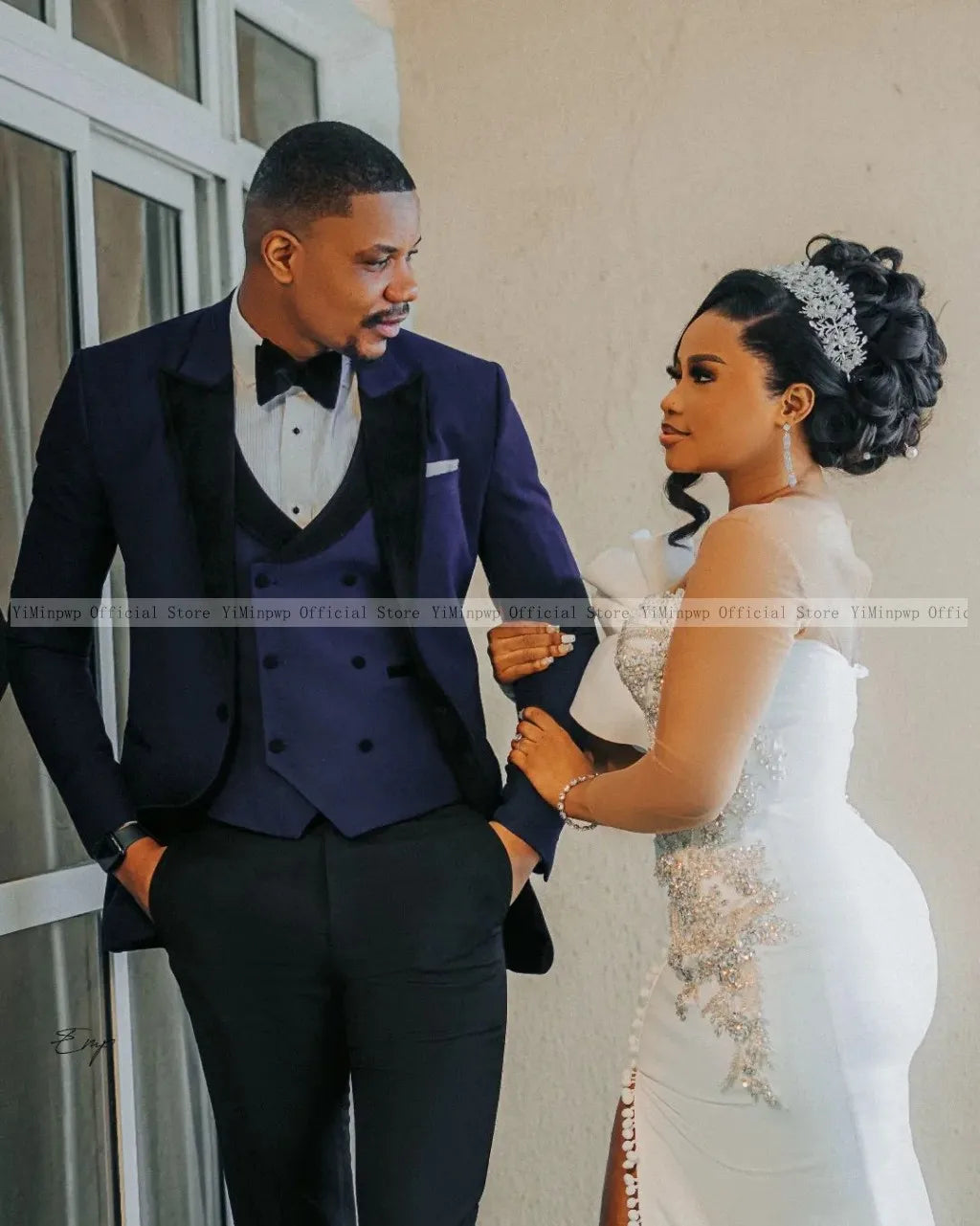 Nigeria Mermaid Wedding Dresses for Bride Sheer Neck Long Sleeve Side Split Ruffles Africa Wedding Reception Gowns Customized