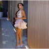 Women Tie-dye 3d Flower Deep V Neck Flare Sleeve Mini Dresses Fashion Slim Printed Multiple Pleat Vestidos New Lady Holiday Wear