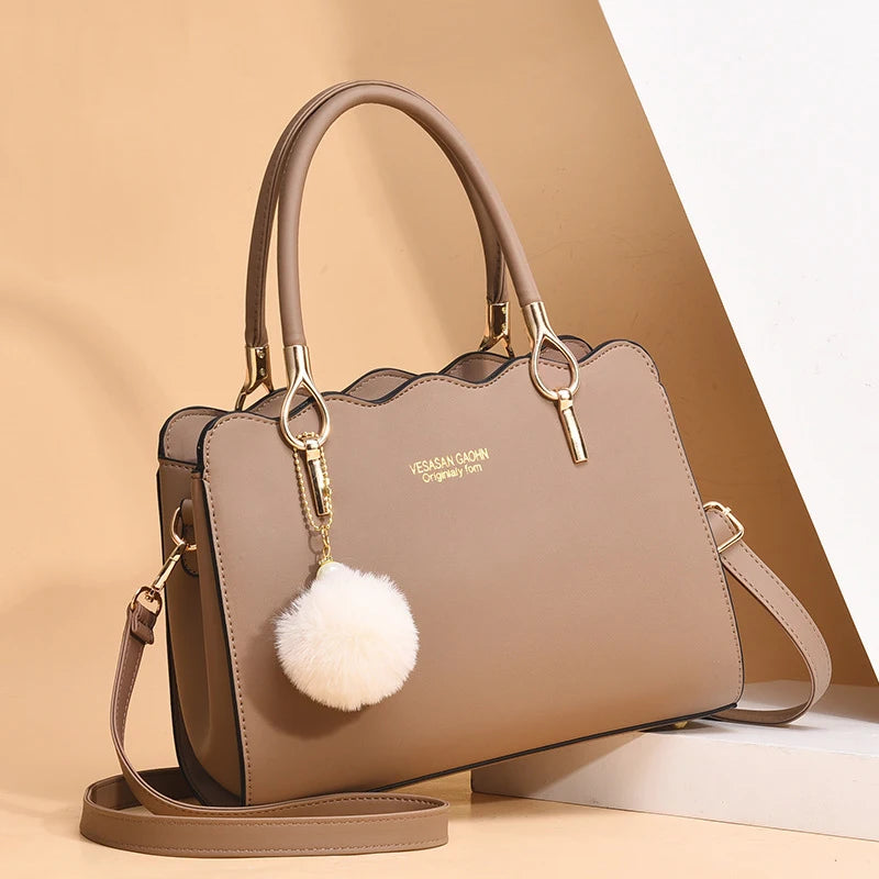 New Fashion Middle Aged Mom Shoulder Crossbody Bag Large Capacity Women's Handbag with Pendant