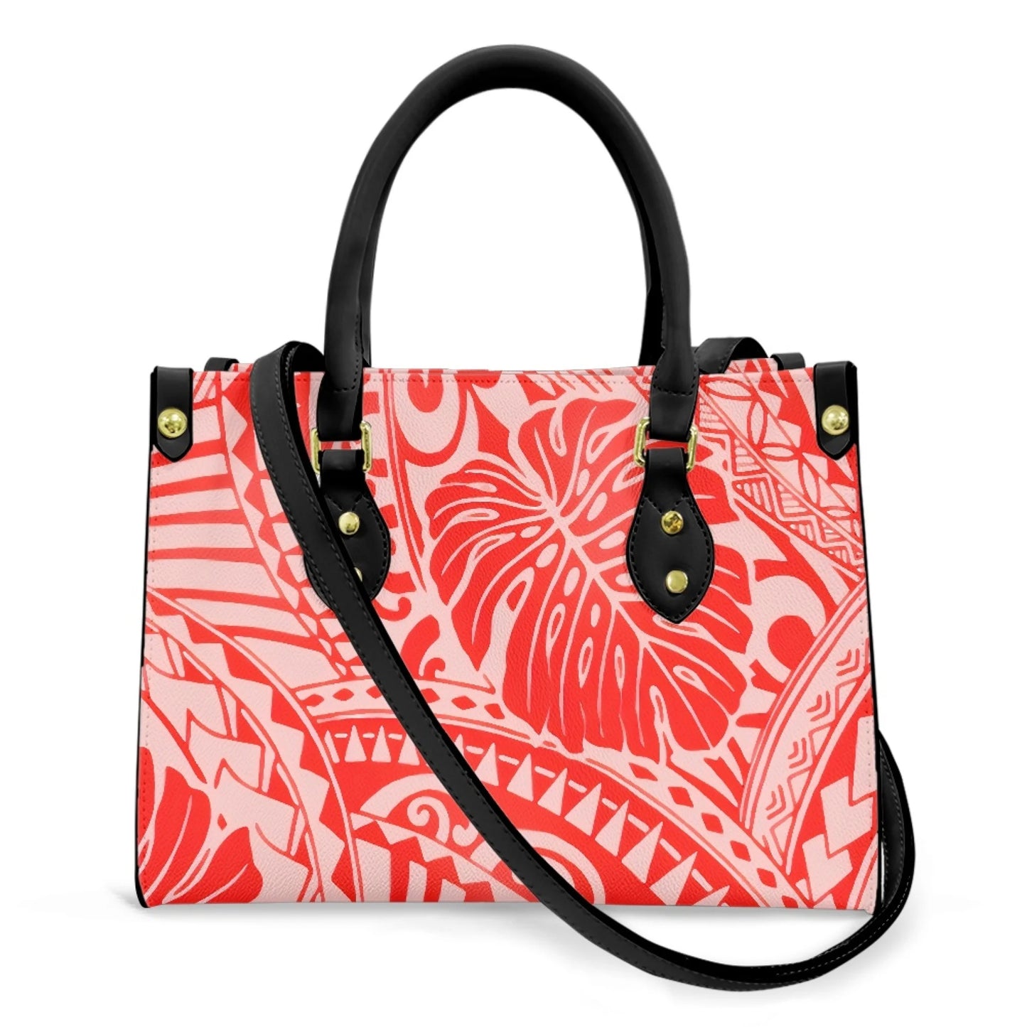 Women Pu Handbag Custom Wholesale Polynesian Tribal Floral Design Women Shoulder Bag Large Capacity Travel Temperament Women Bag