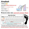 Aneikeh 2025 New Fashion Open Toe Platform High Heel Women Summer Mules Slip-On Outdoor Slippers Sandals Size 35-42 Silver Gold
