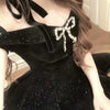 Black French Vintage Elegant Design Woman Dress Gothic Off Shoulder Retro Mini Dress Female Fairy Birthday Party Chic Outfits