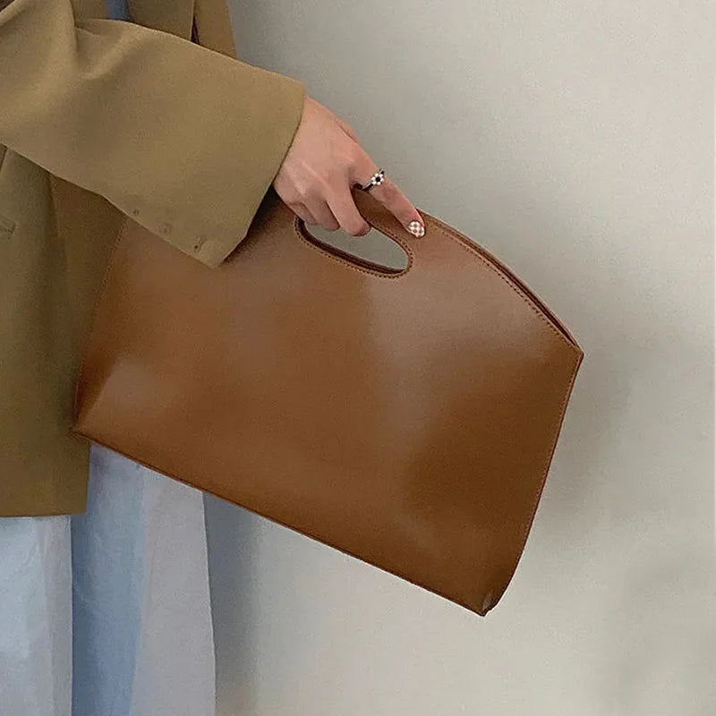 Women's Handbag New Large-capacity File Bag Fashionable Versatile Commuter Bag Leather Briefcase Envelope Clutch Bag