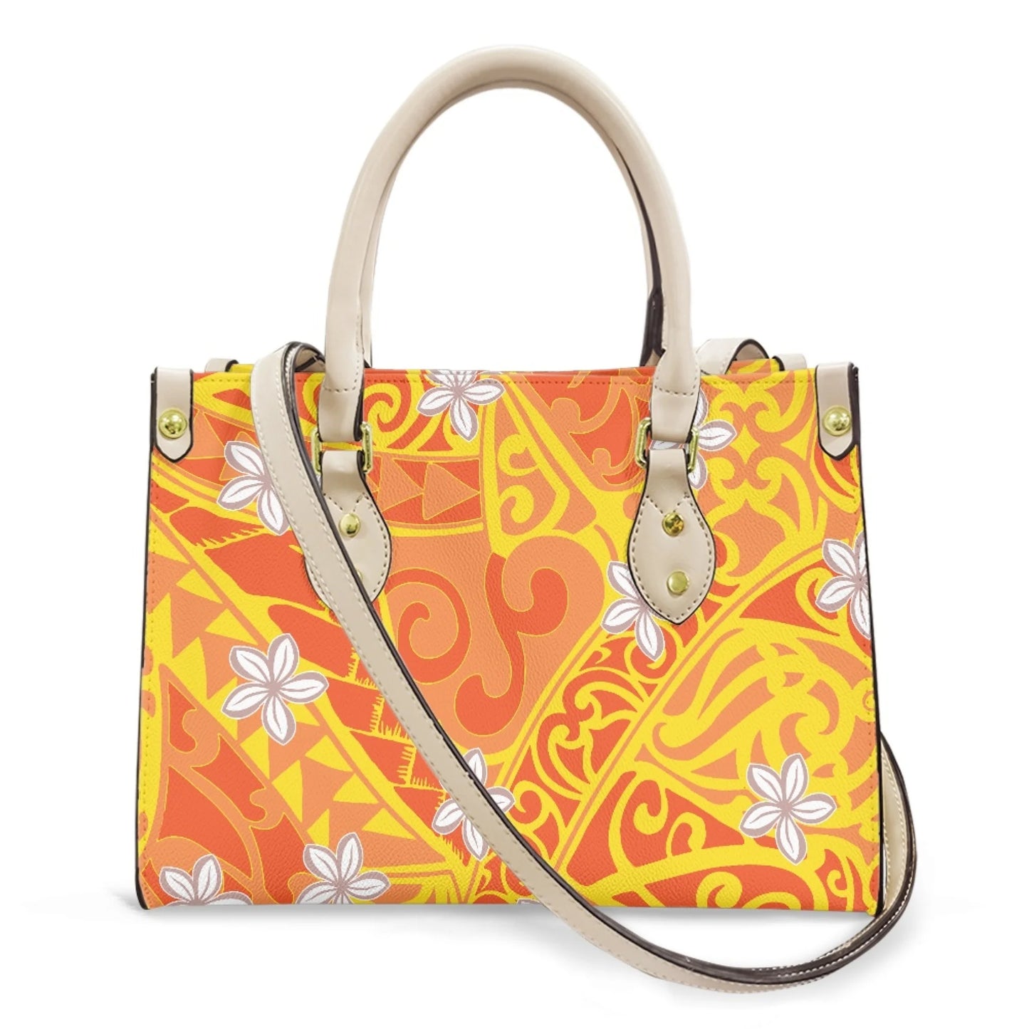 Women Pu Handbag Custom Wholesale Polynesian Tribal Floral Design Women Shoulder Bag Large Capacity Travel Temperament Women Bag