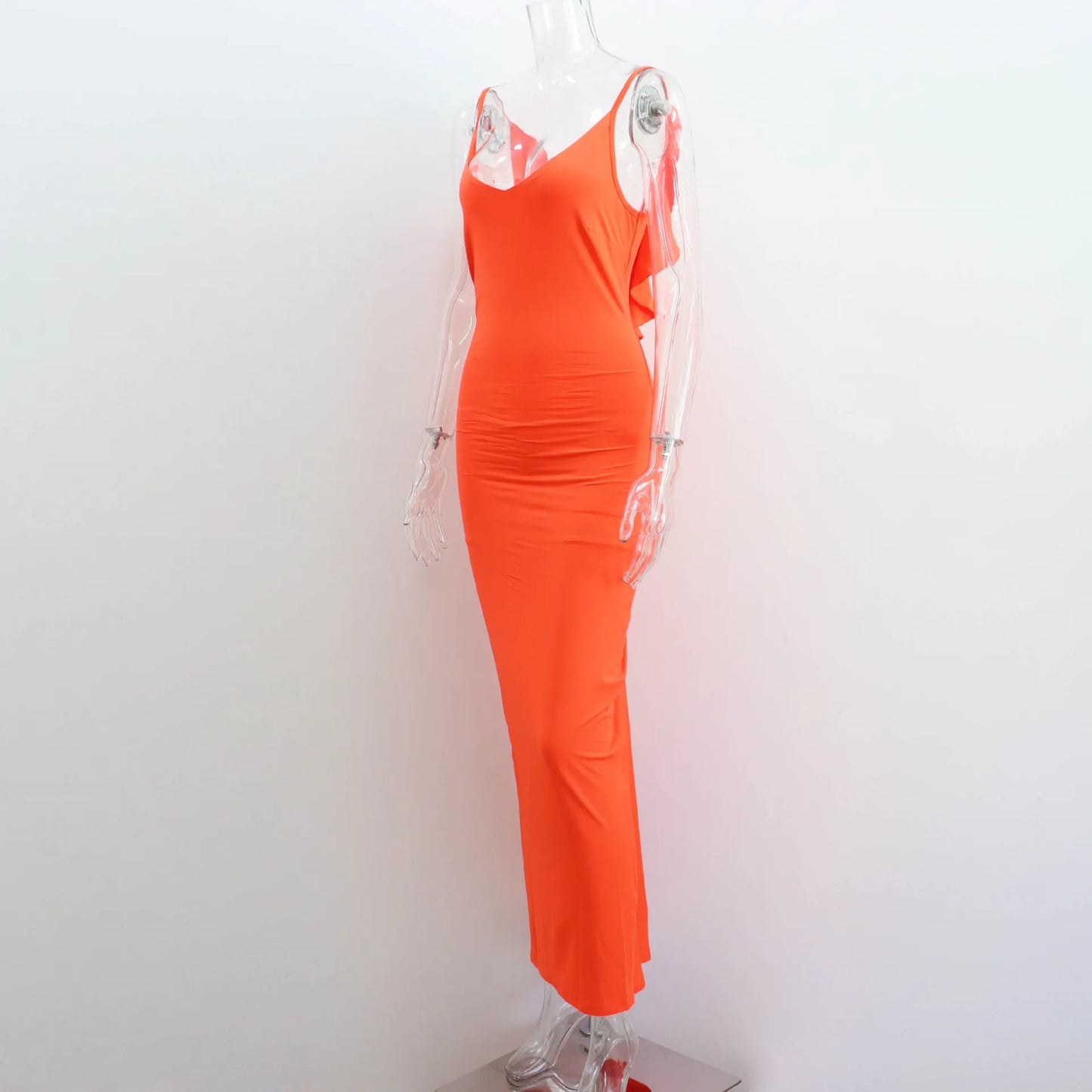 Ruffles Backless Sheath Bodycon Maxi Dresses Party Sleeveless Camisole Robe Femme V Neck Summer Dress Woman Sexy Vestidos Mujer