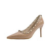 Sexy Pointed Toe Women's Soft Leather Pumps Autumn New Thin High Heels 2024 Latest Rivet Design Ladies Dress Shoes Big Size 42