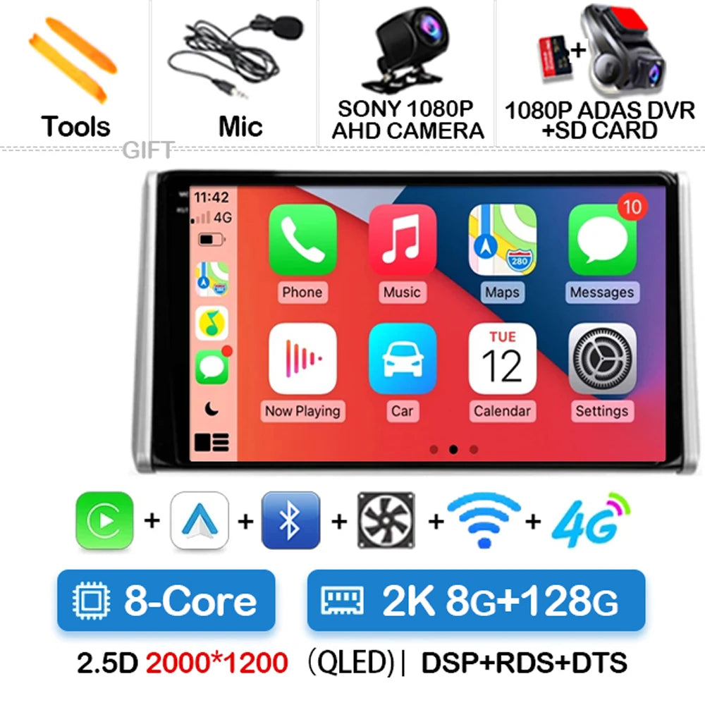 Android 14 Car Radio For Toyota RAV4 5 XA50 2018 - 2023 Multimedia Video Player Navigation GPS 2Din Carplay Auto 4G WIFI QLED BT