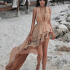 Weird Puss Tierred Tassel Dress Women Backless Sleeveless Halter Gradient Color Lace Pleated Sexy Beach Vacation Party Bodycon