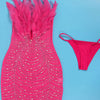 Znaiml Sexy Feathers Rhinestones Backless Diamond Sheer Mesh Bodycon Dresses for Woman Rave Club Birthday Party Night Vestidos