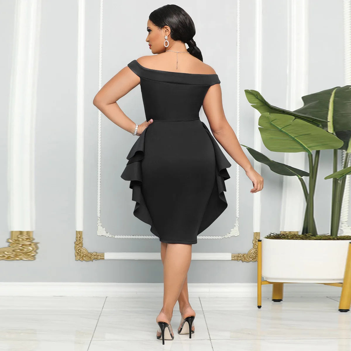 CM.YAYA Women Zipper Side Ruffles Off Shoulder Short Sleeve V-neck Bodycon Midi Dress 2023 Club Evening Sexy Party Dresses