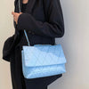 Fashion Blue Pu Flap Bag Golden Large Capacity Niche Geometric Handbag Women's Bag Embroidery Thread Metal Chain Shoulder Bag