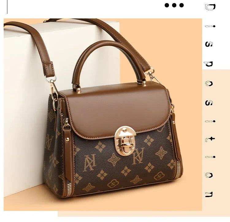 Bags for Women, Printed Fashionable Hand-Held Locks, Commuting Small Square Bag, Fashionable and Versatile Shoulder Crossbody Ba