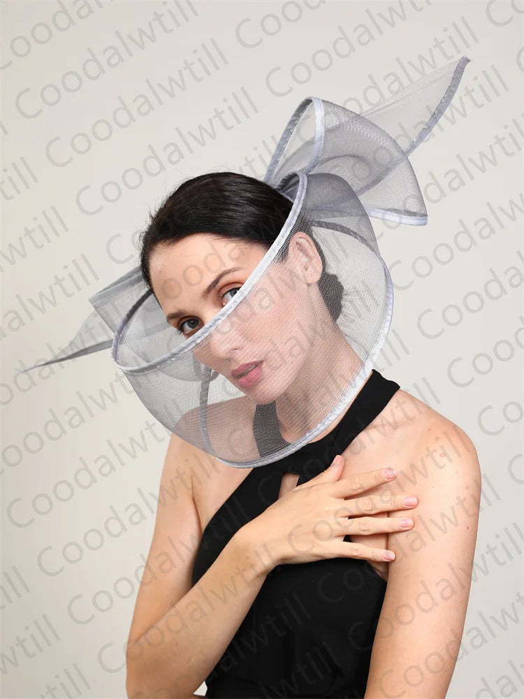 White Net Wedding Fascinator Elegant Hat Women Kentucky Derby Race Headpiece Fashion Party Mesh Chapeau Cap For Ladies Event