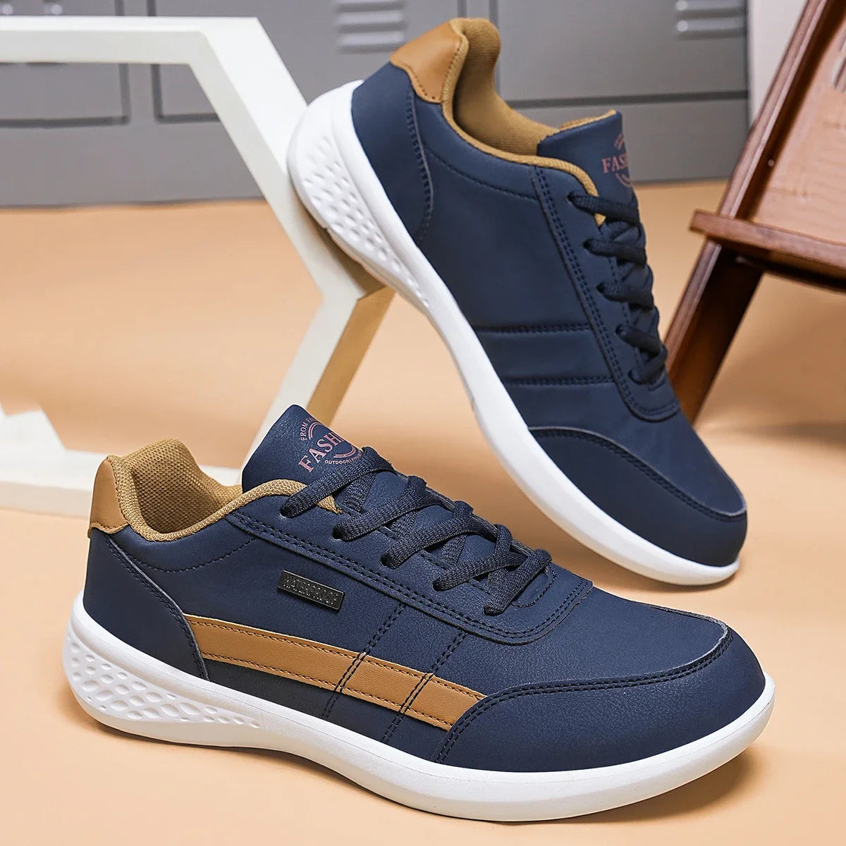 NKLSA New Men's Shoes Spring Autumn Waterproof Walking Sneakers Casual Men Leather Sneakers Non-Slip Shoes Mens Tennis Shoes