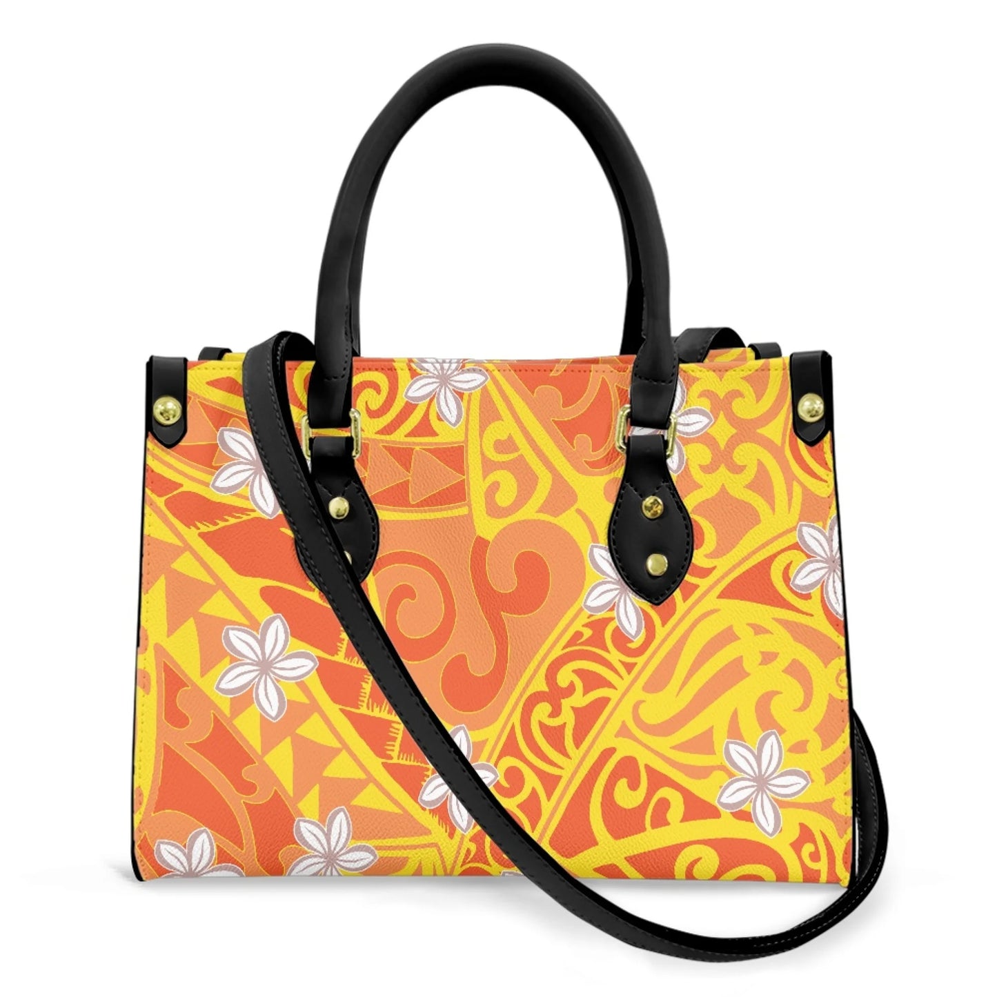 Women Pu Handbag Custom Wholesale Polynesian Tribal Floral Design Women Shoulder Bag Large Capacity Travel Temperament Women Bag