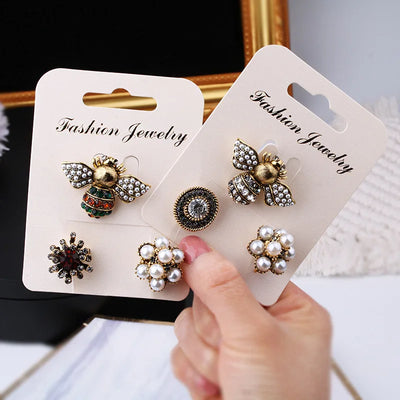 Korean 3pcs/set brooch pins bee pearl rhinestone brooch pins all-matching retro jewelry accessories for women