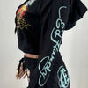 Sifreyr Street Printed Fashionable Casual Versatile Shorts Set Hooided Long Sleeved Zipper Cardigan Jacket High Waist Suit
