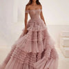 Cathy Elegant Off Shoulder Tulle Prom Dress 2024 Multilayer Mesh Sleeveless Ball Gown Vestidos De Fiesta Long Train Party Dress