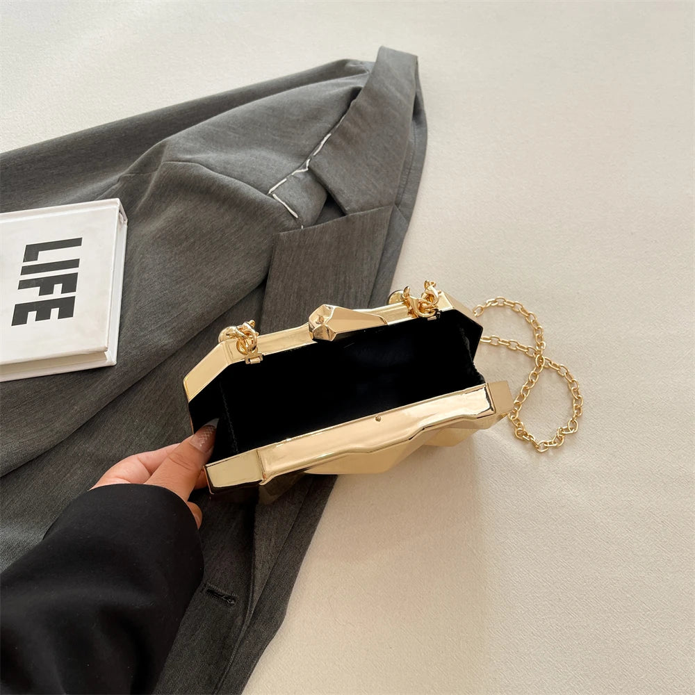 Golden Acrylic Evening Clutch Bag For Elegant Women Geometric Dinner Party Shoulder Bag 2024 Luxury Designer Purses And Handbags