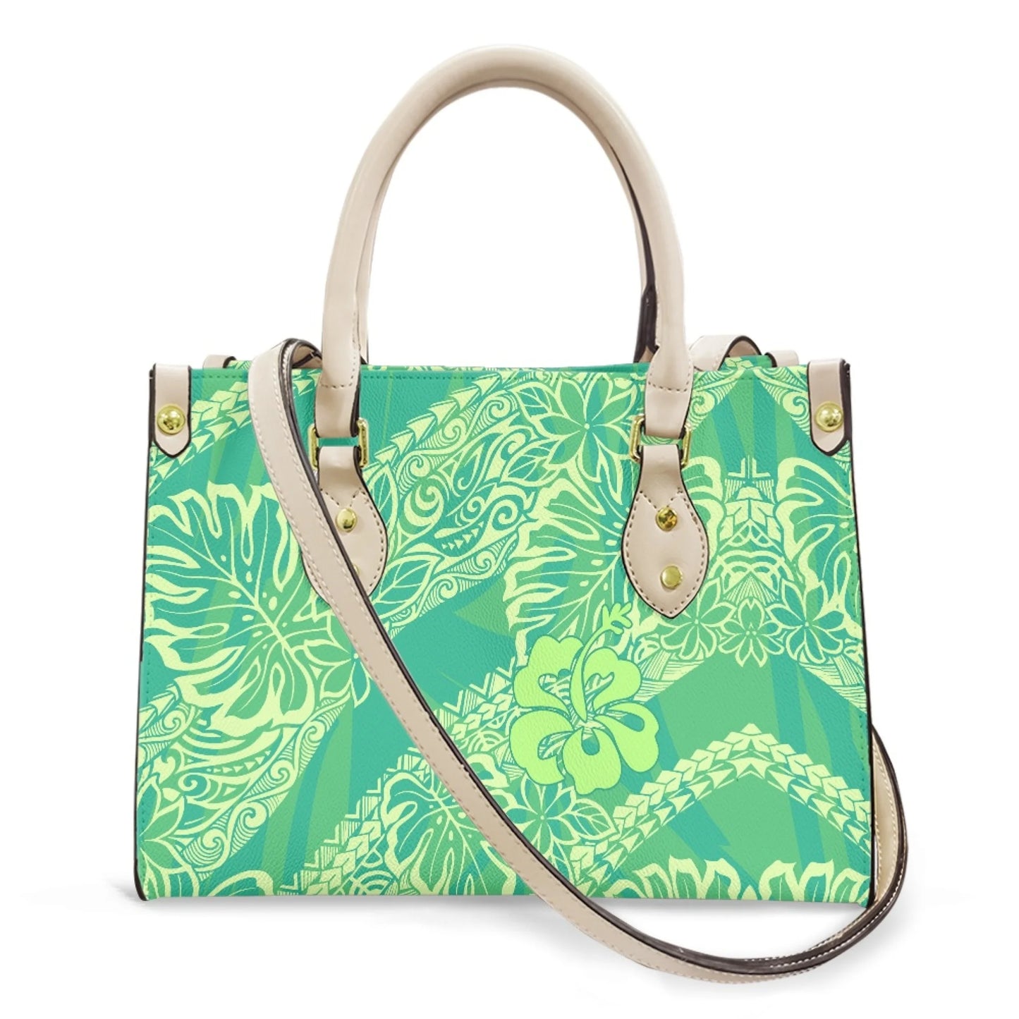Women Pu Handbag Custom Wholesale Polynesian Tribal Floral Design Women Shoulder Bag Large Capacity Travel Temperament Women Bag