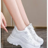 Women's Sneakers 2025 Spring Lace-Up Thick Bottom Vulcanize Shoes Woman Pu Leather Breathable White Black Sports Shoes Ladies