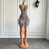 Stunning Sparkly Luxury Diamond Women Birthday Party Cocktail Gowns Sexy Sheer Pink Feather Mini Short Prom Dresses 2025