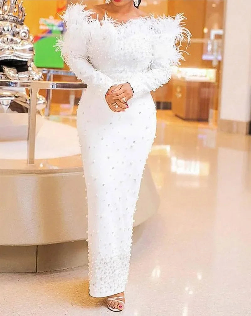 African Dresses for Women 2024 Spring and Autumn African Women Long Sleeve White Plus Size Long Dress African Clothes