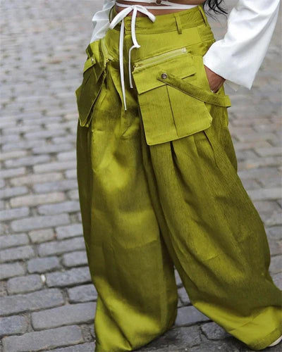 Fashion Streetwear High Waist Removable Pockets Wide Leg Pants for Women INS Hip Hop Casual Loose 2024 Spring Summer Trousers - MAGUSTA BEAUTY