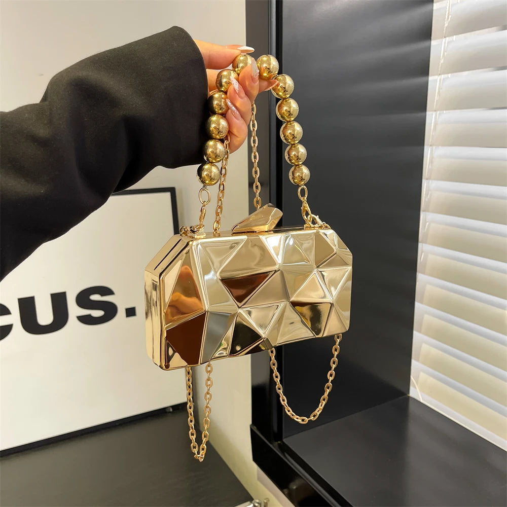 Golden Acrylic Evening Clutch Bag For Elegant Women Geometric Dinner Party Shoulder Bag 2024 Luxury Designer Purses And Handbags