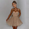 Fantoye Glitter Bright Silk Sparkling Bow Women Dress Apricot Spaghetti Strap Mini Dress Female Spring Slim Elegant Party Dress