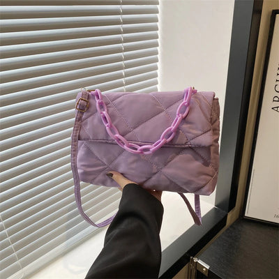 Acrylic Chain Crossbody Square Bags Casual Flap Women Commute Bags Quilted All-match Winter Large Capacity for Girls Shopping