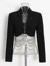 TWOTWINSTYLE Solid Casual Patchwork Diamonds Chain Slim Blazer For Women Notched Collar Long Sleeve Temperament Blazers Female