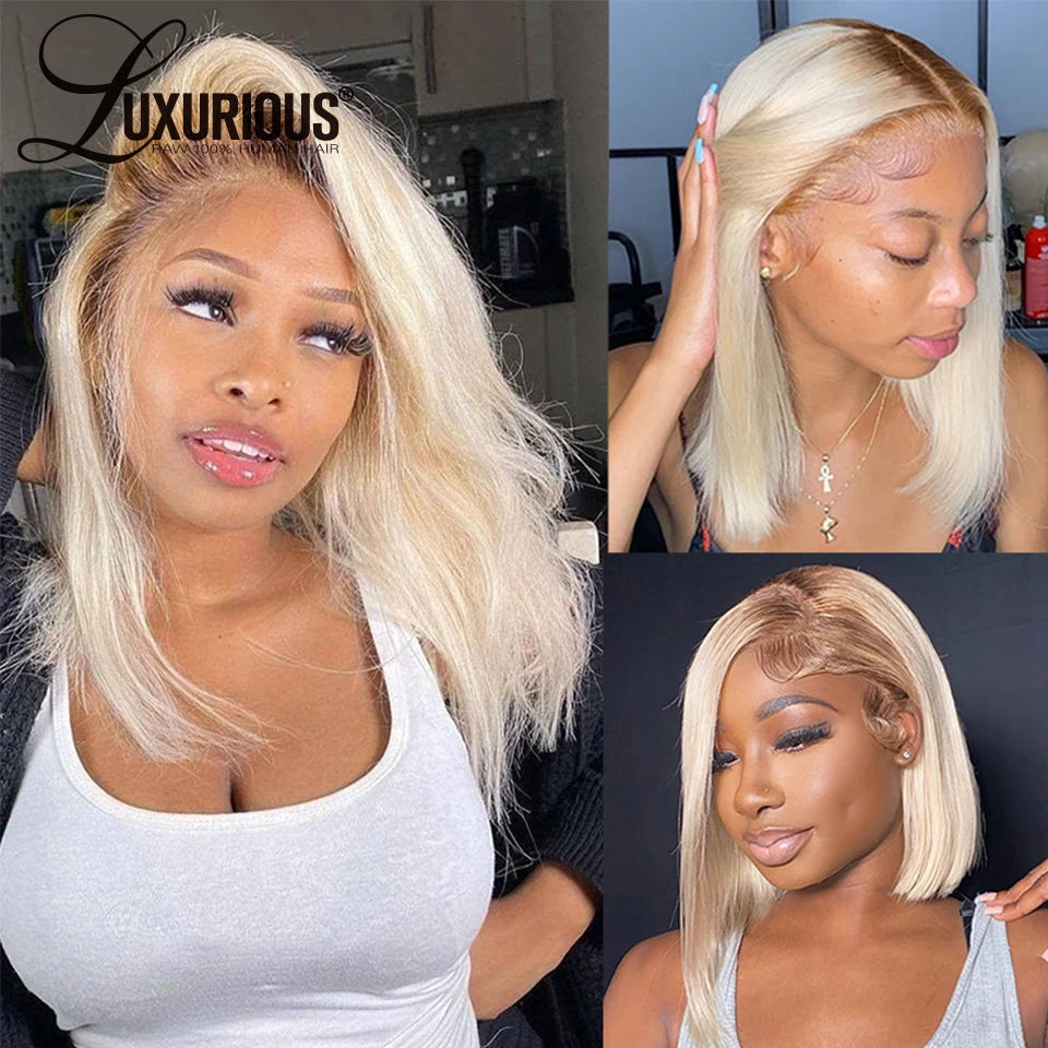 200 Density 13x6 Ombre Blonde Bob Lace Front Wig Human Hair 13x4 Transparent Short Wigs Cheap Straight Brazilian Hair For Women