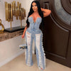 Sibybo Tassel Hollow Out  Overalls For Women Studded Diamond Strapless Backless Jeans Street Fashion Trend Jumpsuite Femme