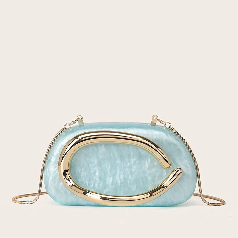 Women Acrylic Clutch Box Handbag Metal Handle Evening Bag Trendy Ladies Shoulder Crossbody Purse for Wedding Prom Cocktail Party