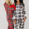 Women's 2 Piece Pajama Set Long Sleeve Lapel Button Up Shirt Tops Solid Color/Plaid Pants Christmas Sleepwear Sets