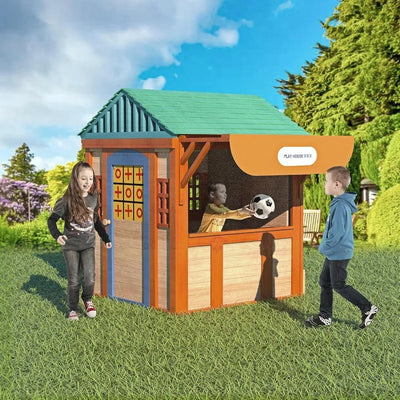 Outdoor Playhouse, Kids Outside Game House Wooden Adventures Cottage for Toddler Boys Girls Ages Age 3-10 Years Outdoor Playset
