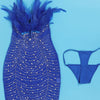 Znaiml Sexy Feathers Rhinestones Backless Diamond Sheer Mesh Bodycon Dresses for Woman Rave Club Birthday Party Night Vestidos