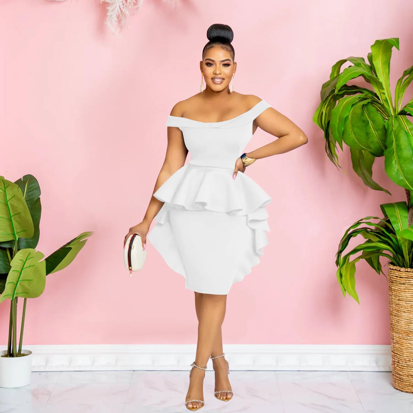 CM.YAYA Women Zipper Side Ruffles Off Shoulder Short Sleeve V-neck Bodycon Midi Dress 2023 Club Evening Sexy Party Dresses