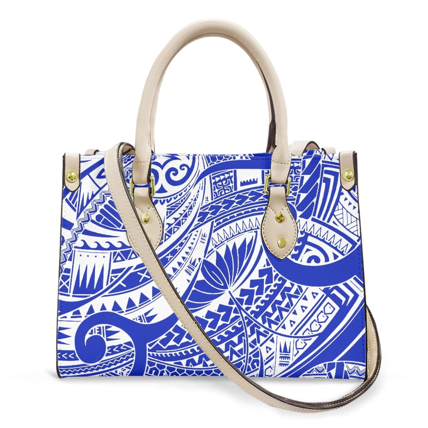 Women Pu Handbag Custom Wholesale Polynesian Tribal Floral Design Women Shoulder Bag Large Capacity Travel Temperament Women Bag