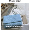 Fashion Blue Pu Flap Bag Golden Large Capacity Niche Geometric Handbag Women's Bag Embroidery Thread Metal Chain Shoulder Bag