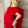 Women Tiered Short Skirts Fluffy Tulle Multi-layer High-Low Petticoat A Line Elastic Waist Underskirt Carnival Party Tutu Skirts