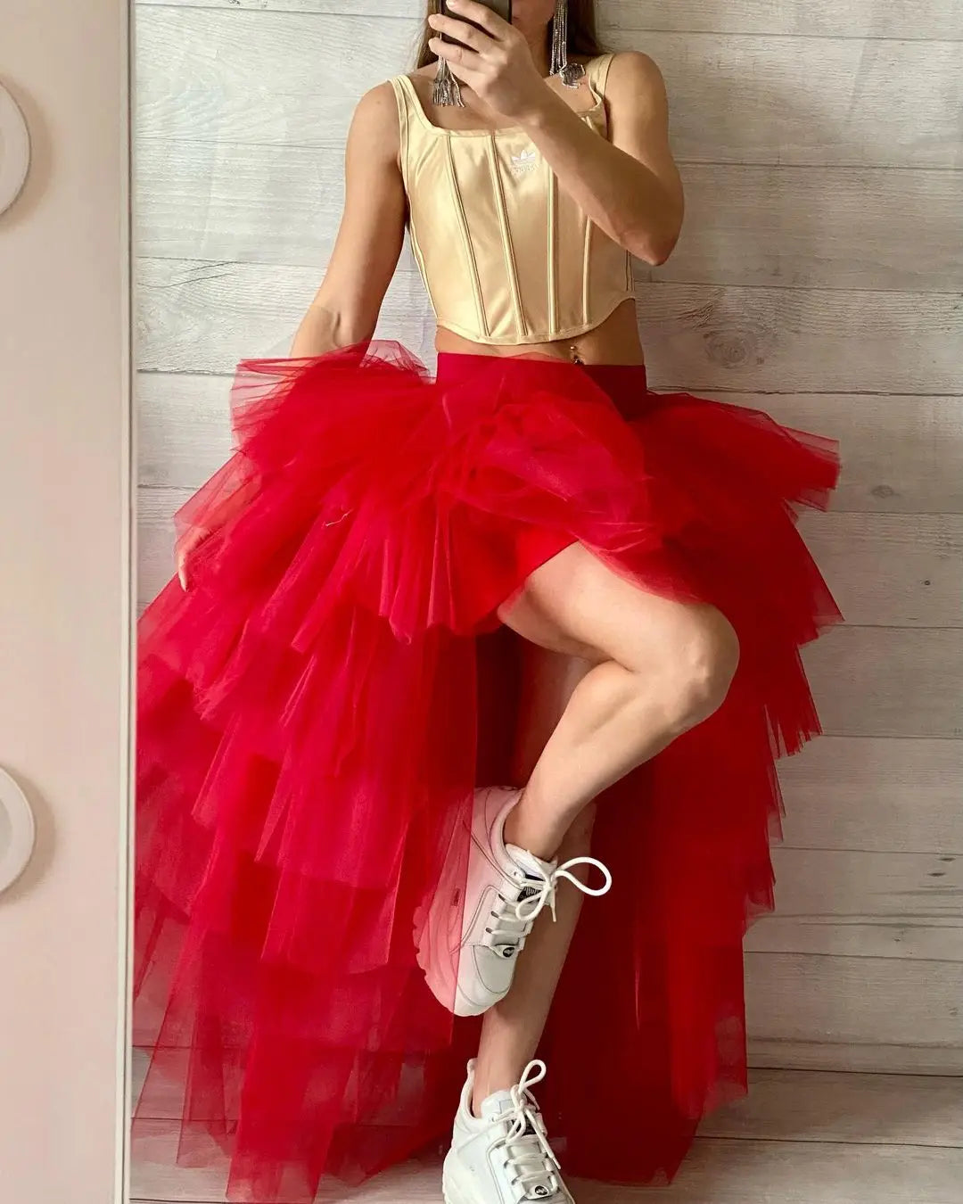 Women Tiered Short Skirts Fluffy Tulle Multi-layer High-Low Petticoat A Line Elastic Waist Underskirt Carnival Party Tutu Skirts