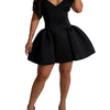 Fashion Halter A-line Deep V Off Shoulder Backless Birthday Women Red Mini Dress Sleeveless Ruched Princess Party Bodycon Robe