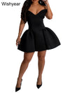 Fashion Halter A-line Deep V Off Shoulder Backless Birthday Women Red Mini Dress Sleeveless Ruched Princess Party Bodycon Robe
