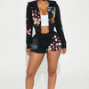 Sifreyr Street Printed Fashionable Casual Versatile Shorts Set Hooided Long Sleeved Zipper Cardigan Jacket High Waist Suit